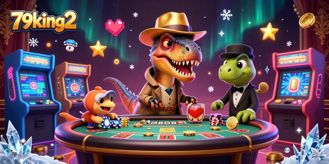 Experience 79king2's thrilling blackjack scene with a velociraptor card counter and animated dinosaurs.