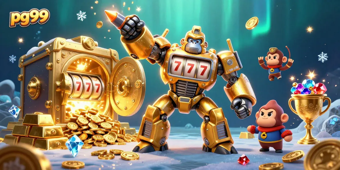 Experience thrilling gameplay at pg99 with a golden gorilla mech unleashing jackpots and coins!