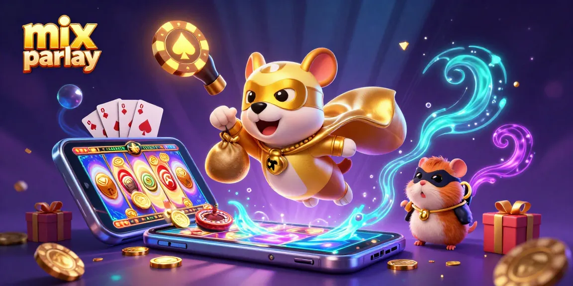 Memenangkan mix parlay dengan superhero dan ratusan koin emas di latar kasino yang meriah.