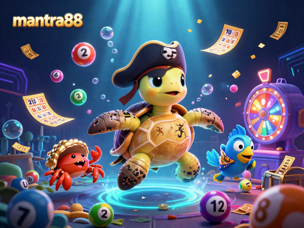Engage with mantra88's vibrant gaming scene filled with dynamic lottery elements and pirate characters.