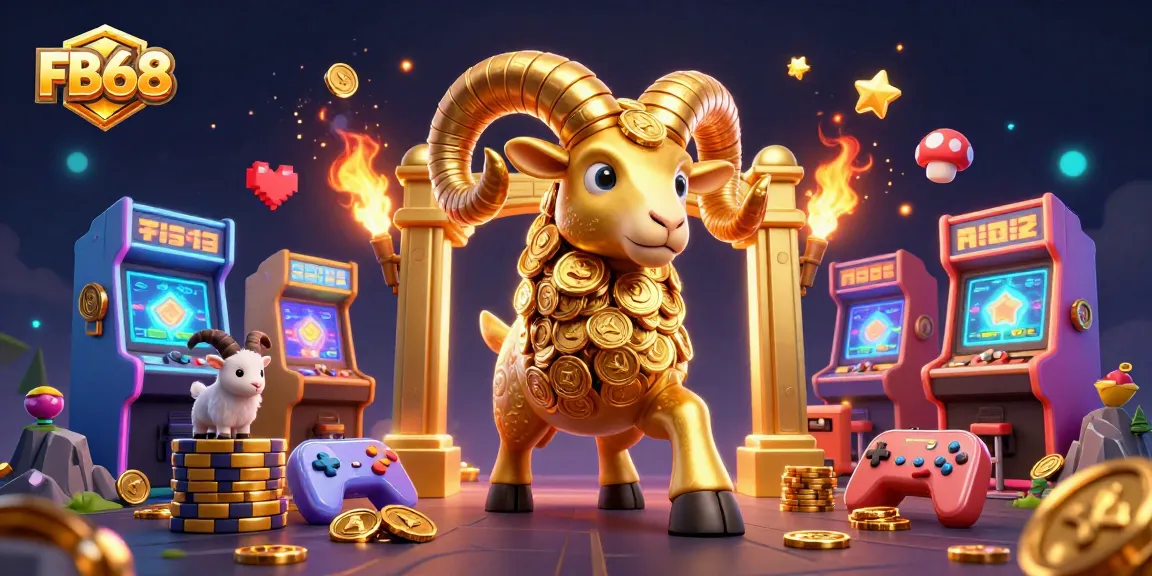 Experience thrilling gameplay at FB68 with a golden ram charging through a vibrant casino scene.