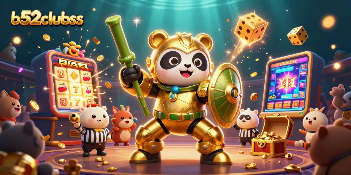Experience excitement at b52clubss with a golden panda mech in a vibrant slot arena bursting with jackpots!