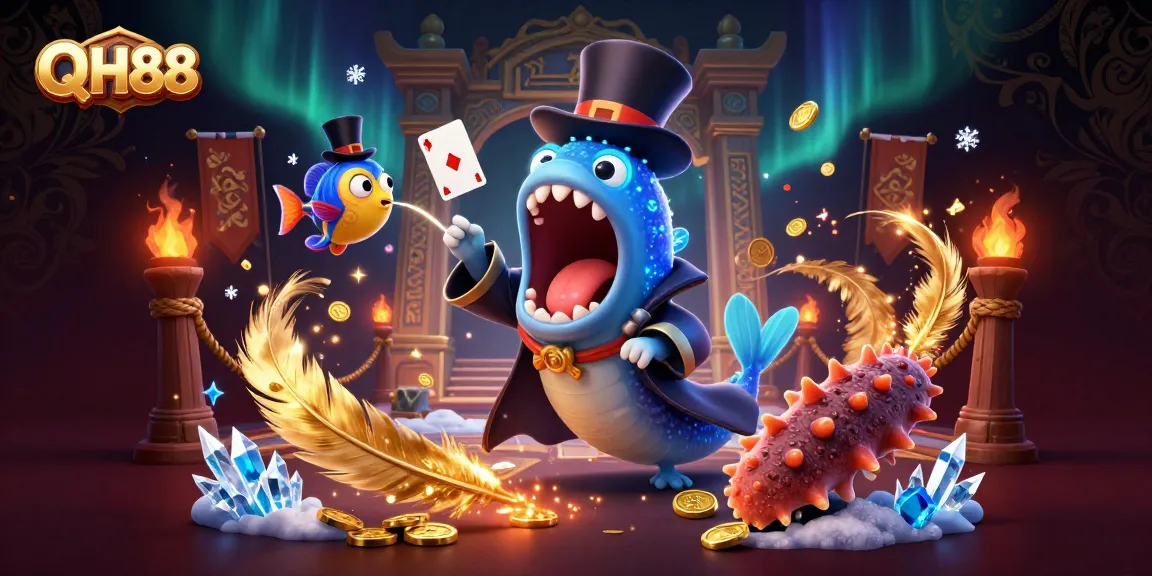 Experience thrilling action with QH88’s magical deep-sea gambling scene featuring vibrant characters.