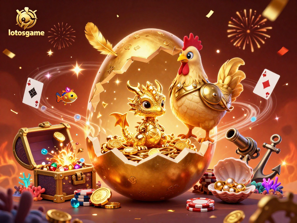 Experience the excitement of lotosgame in this vibrant, detailed 3D illustration featuring dynamic casino elements.