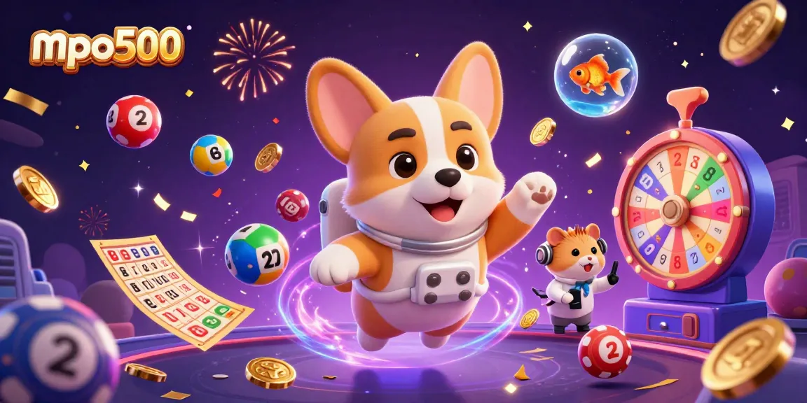 Win big with mpo500: 3D cartoon illustration of an adventurous casino scene in space.