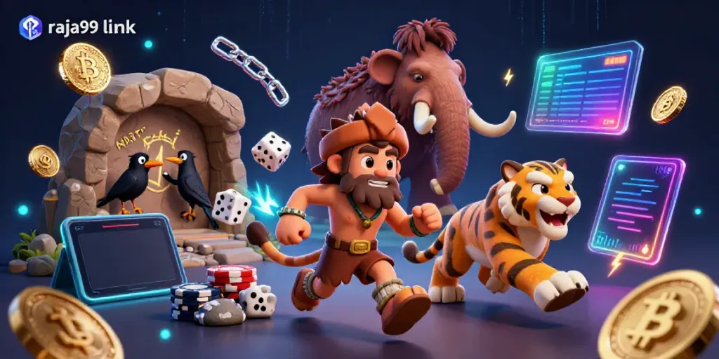 Engage with thrilling gameplay at raja99 link featuring prehistoric casino characters.