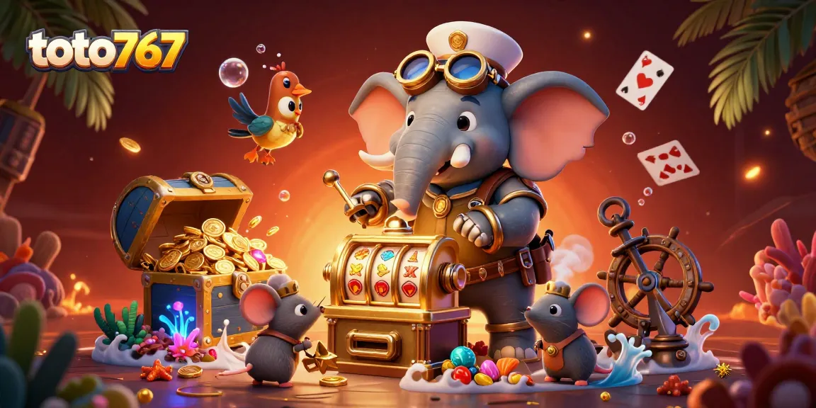 Toto767 memberikan pengalaman menarik dengan mesin slot emas yang dikelola oleh gajah insinyur dan mesin lainnya dalam ilustrasi 3D.