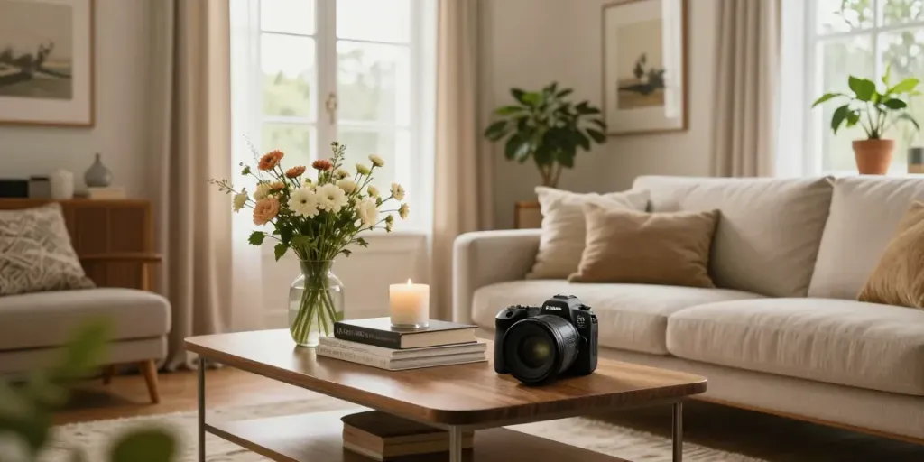 Cozy living room with stylish sofa table and decor, reflecting Home The Spruce essence.