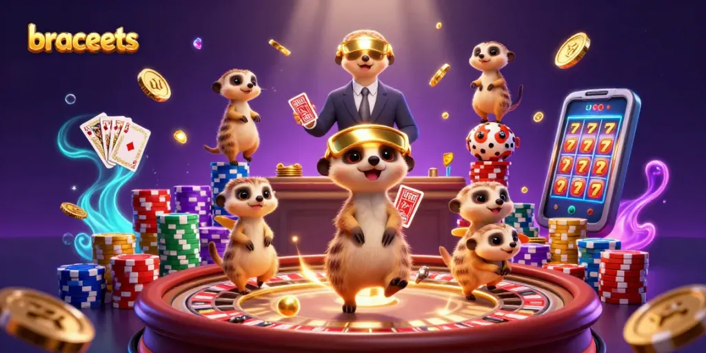 Experience dazzling bracelets in action at the casino with meerkats managing chip stacks and gaming excitement.