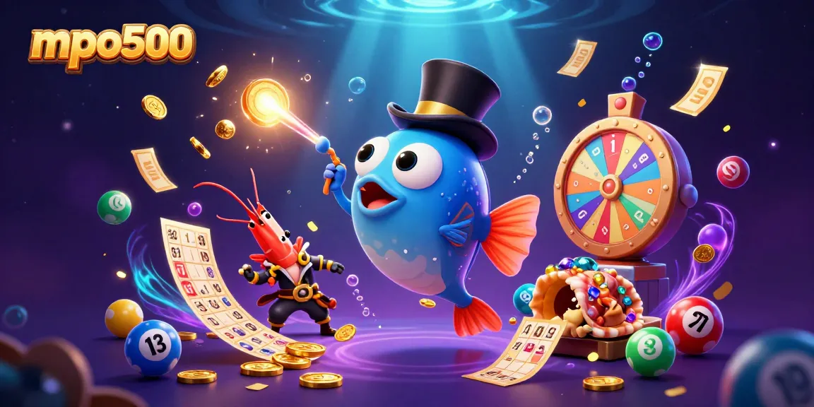 Experience the thrilling MPO500 world with a sea-themed 3D illustration of characters and casino elements.