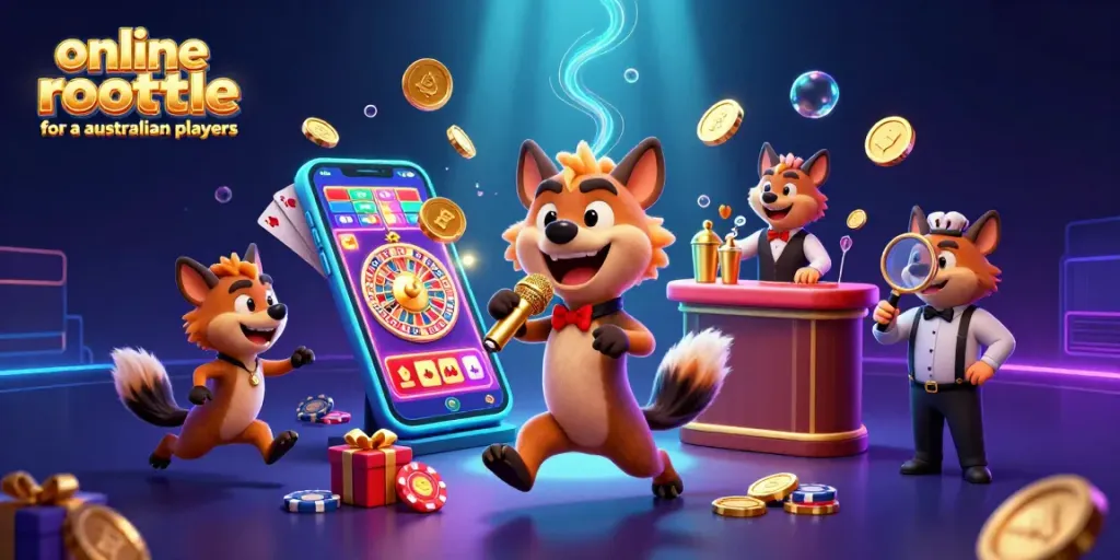 Experience online roulette for Australian players with exciting casino scenes featuring unique characters.