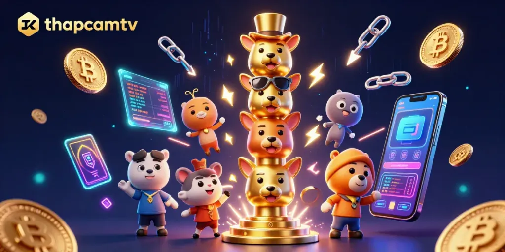 Experience thapcamtv with dynamic characters amidst vibrant casino elements and neon visuals.