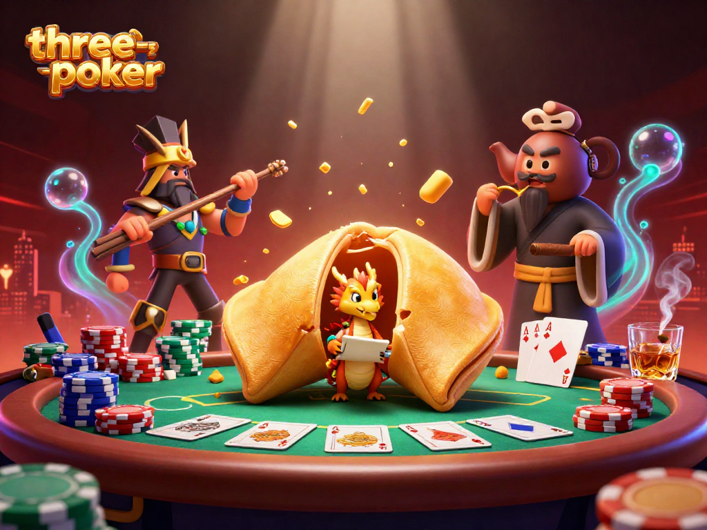 Engage in three-card-poker with a vibrant illustration of luck, strategy, and a unique casino atmosphere.