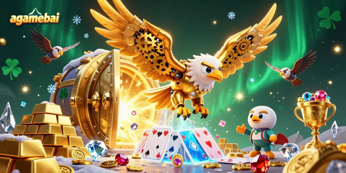 Experience thrilling gameplay in agamebai with cybernetic eagle diving through holographic cards.