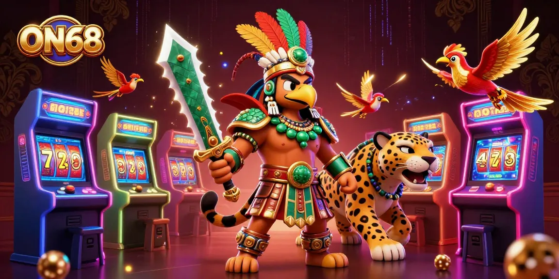 Experience thrilling jackpots at ON68 with vibrant 3D cartoon warriors and classic casino elements.