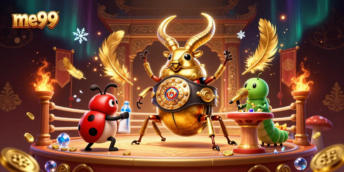 Experience thrilling wins at me99 with a boxing beetle, vibrant feathers, and exciting casino elements!