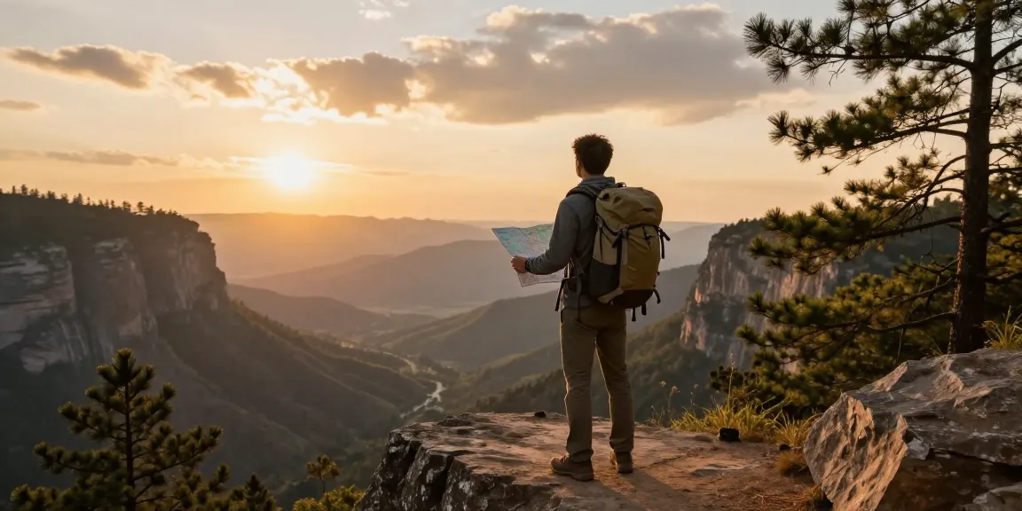 Traveler at sunset cliff's edge, exploring with NAGA2000 for unforgettable journeys.