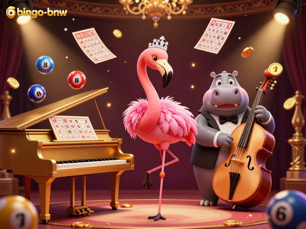 Experience the excitement of bingo-bnw in this vibrant 3D cartoon scene featuring animated characters and bingo elements.