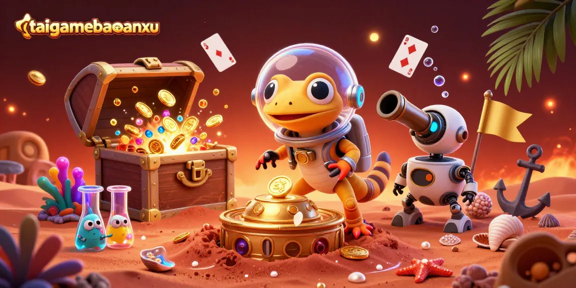 Engage with taigamebancaanxu, a thrilling 3D cartoon scene of a Martian gecko discovering a golden casino.