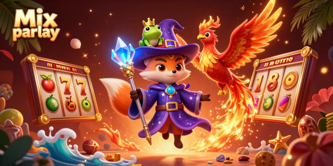 Experience winning strategies with Mix parlay in this animated casino scene featuring magical characters and vibrant elements.
