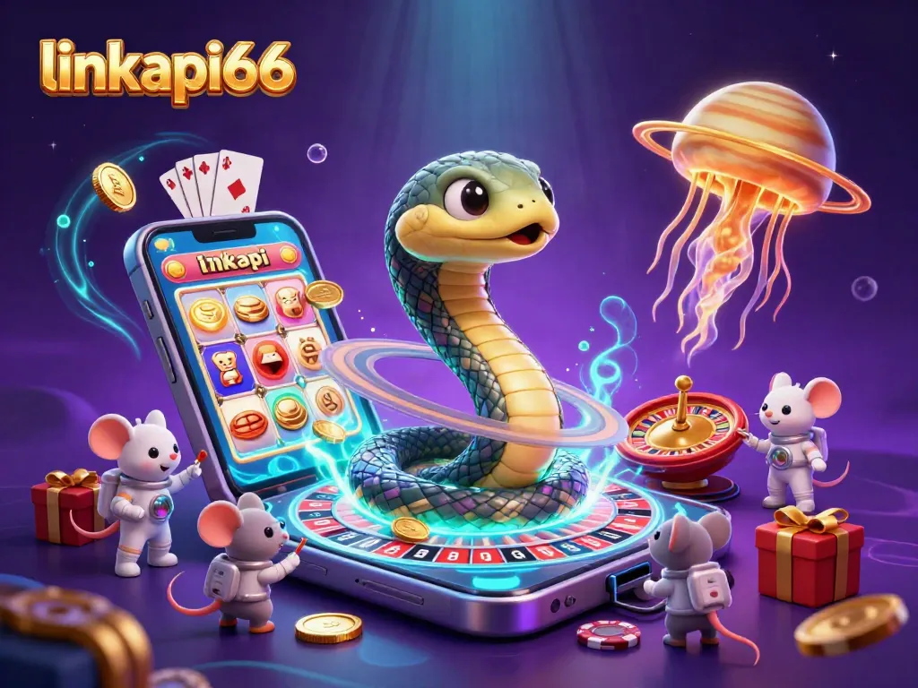 linkapi66 engages players with a vibrant, dynamic casino-themed illustration showcasing excitement and adventure.