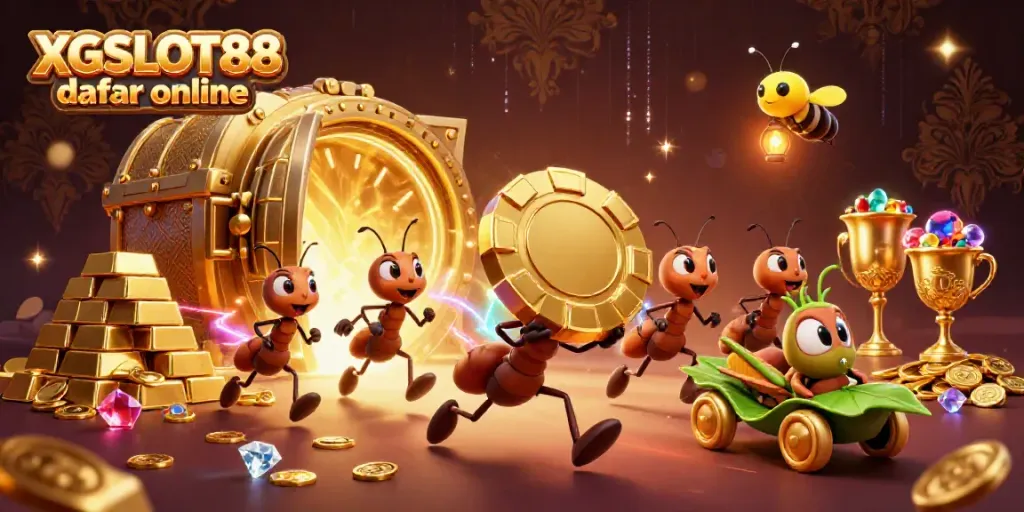 Gambarkan keahlian dengan XGSLOT88 daftar online dan koleksi harta berkilau di latar belakang.
