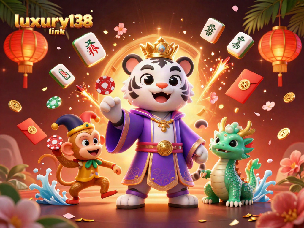 Mainkan permainan di situs luxury138 link dengan harimau bermahkota dan teman-teman meriah mengelilinginya.
