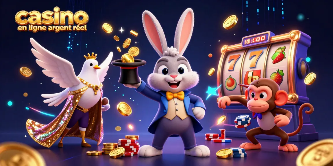 Jouez à casino en ligne argent réel avec un magicien et des symboles de machine à sous animés.
