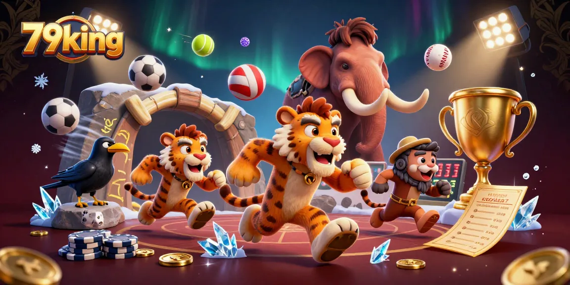 Engage with 79king in a thrilling prehistoric casino scene featuring unique characters.