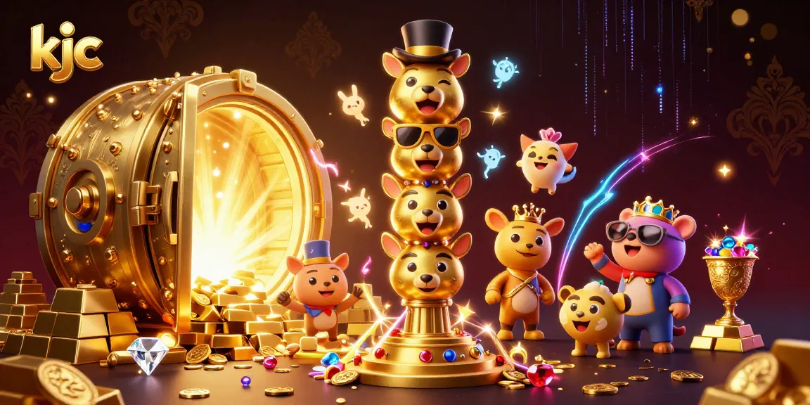 Experience the thrill of KJC with a vibrant casino-themed 3D illustration featuring a dynamic golden totem and treasure.