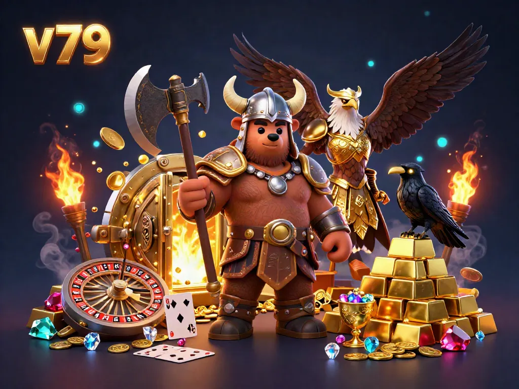 Engage with v79 casino excitement featuring dynamic gaming elements like playing cards and roulette.