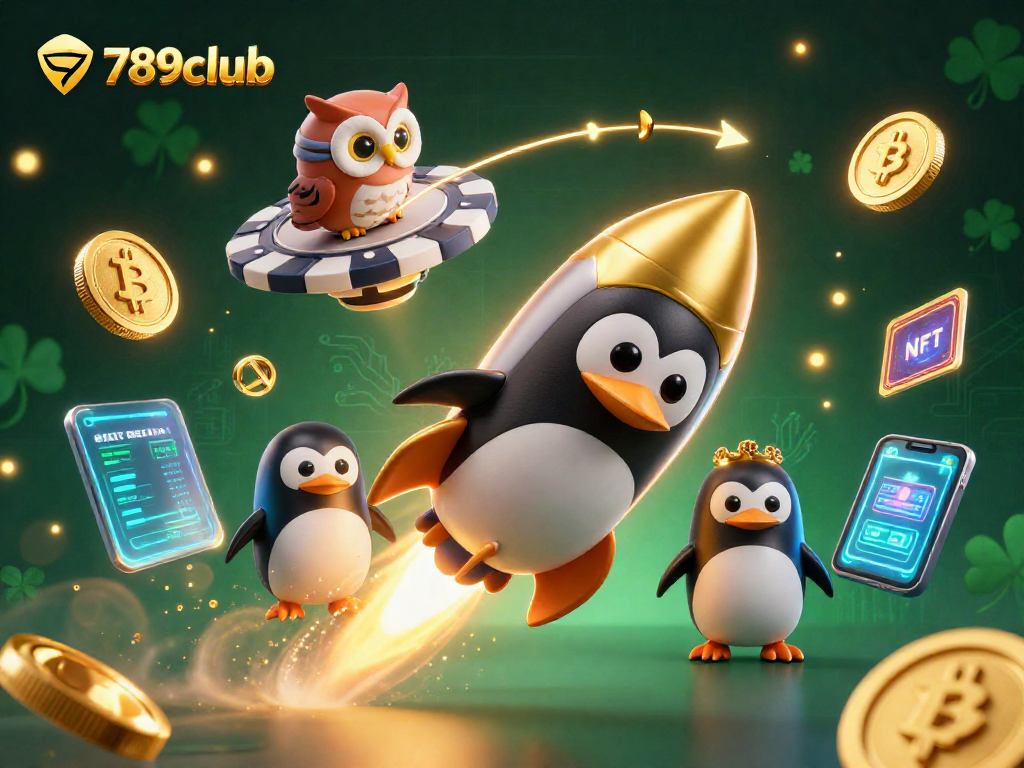 Engage with the exciting 789club gameplay featuring a golden penguin navigating a cosmic casino.