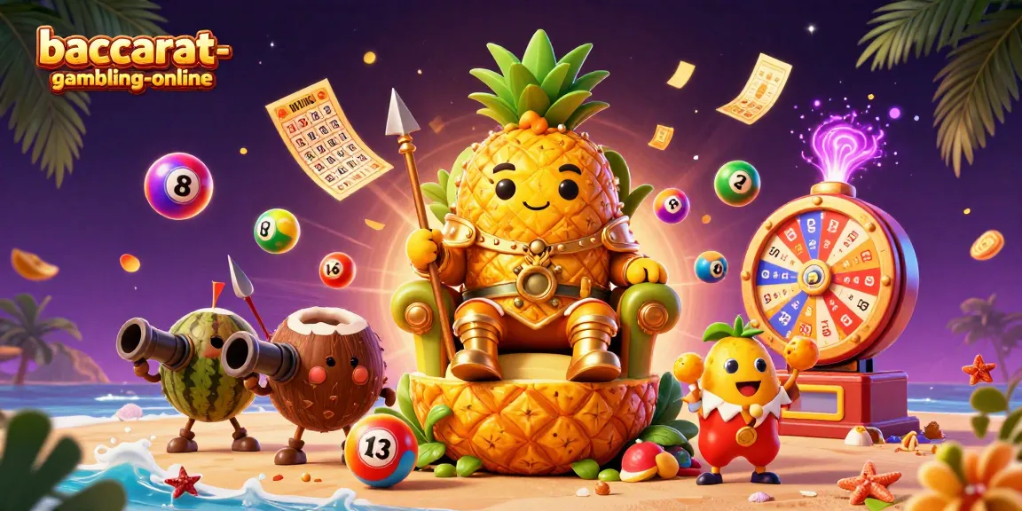 Baccarat-gambling-online showcases a vibrant 3D casino scene filled with dynamic game elements and fun characters.