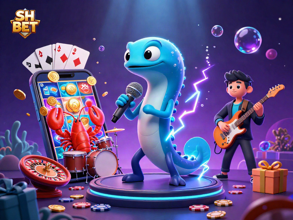 Feel the excitement at SH BET with an underwater casino scene featuring vibrant characters and gaming elements.