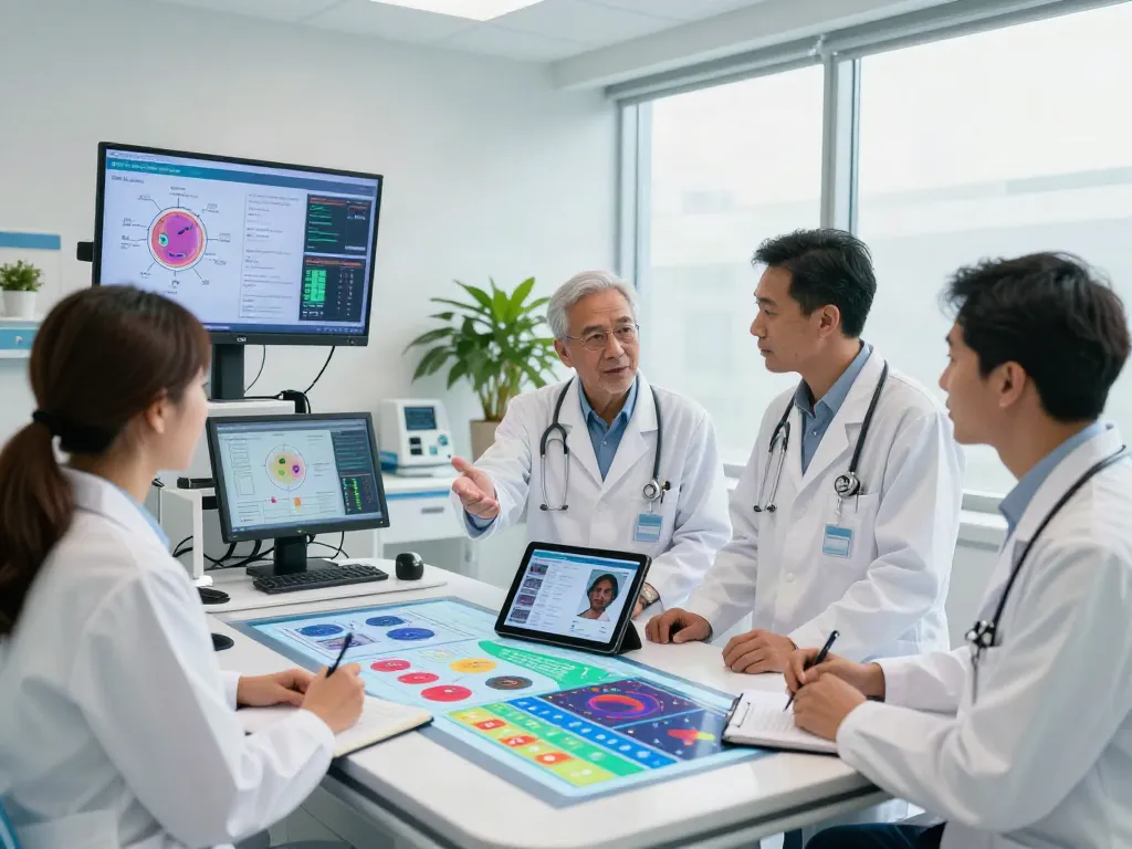 Medical team reviewing CAR-T therapy plans in a modern healthcare setting.