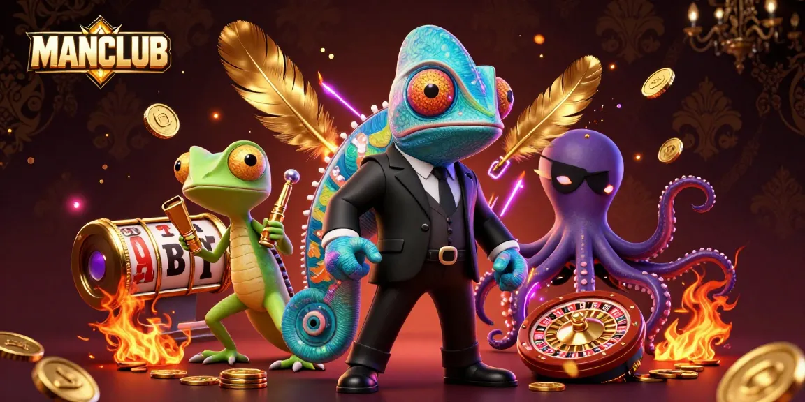Experience thrilling gameplay with MANCLUB's elite characters amidst a vibrant casino scene.