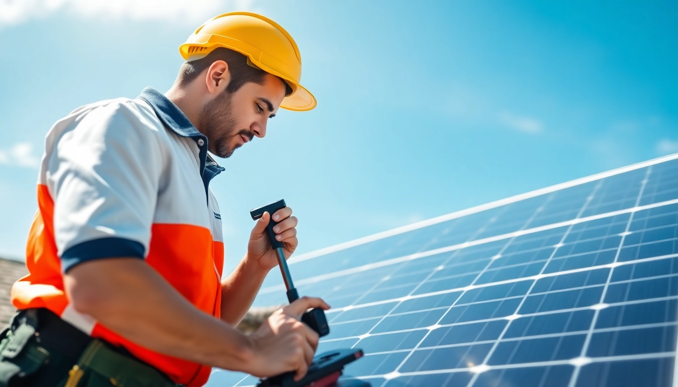 Technician from a solar repair company near me inspecting solar panels to ensure optimal performance.